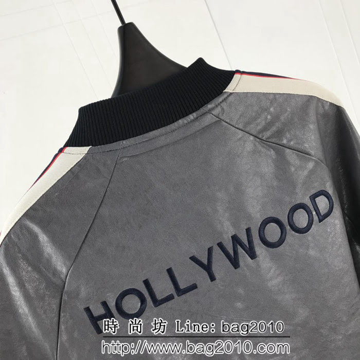 GUCCI古馳 18ss秋冬新款 背後G家經典方塊logo 鏤空設計Pu皮衣 男女同款 ydi1411